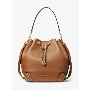 Michael Kors Alanis Large Pebbled Leather Bucket Bag Acorn New With Dust Bag